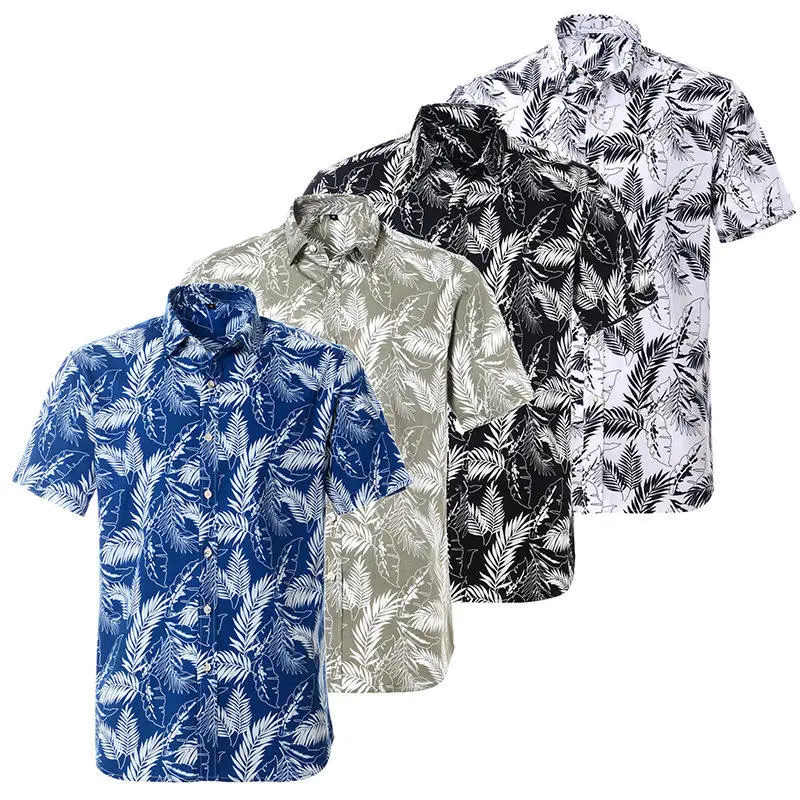 Wholesale Summer Cotton Digital Printing Men′s Short Sleeve Hawaiian Shirts